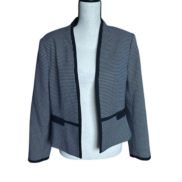 Hobbs London Jackets & Blazers - Hobbs Brianna Open Front Blazer Jacket Navy White Houndstooth Defined Waist 12